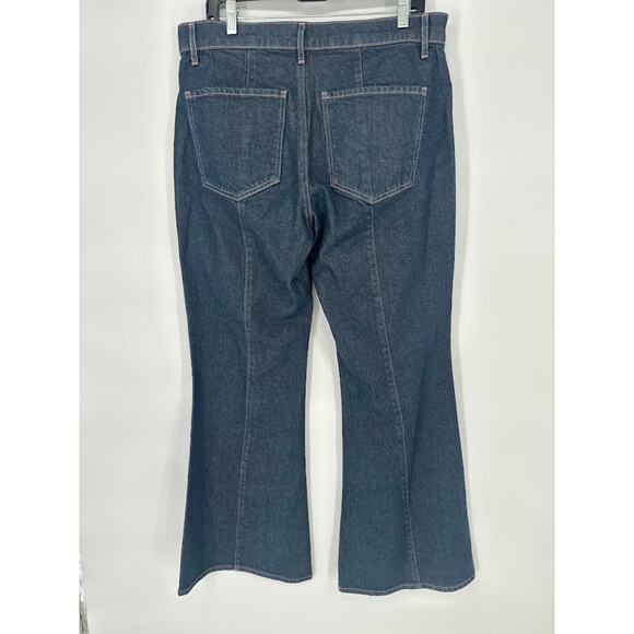 Express Mid Rise Dark Wash Back Center Seam '70s Flare Jeans Size 12 Short 12S - Picture 7 of 14